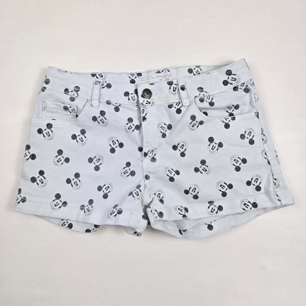 Zara X DISNEY Girls 11-12Y Light Grey Mickey Mouse Denim Jean Shorts